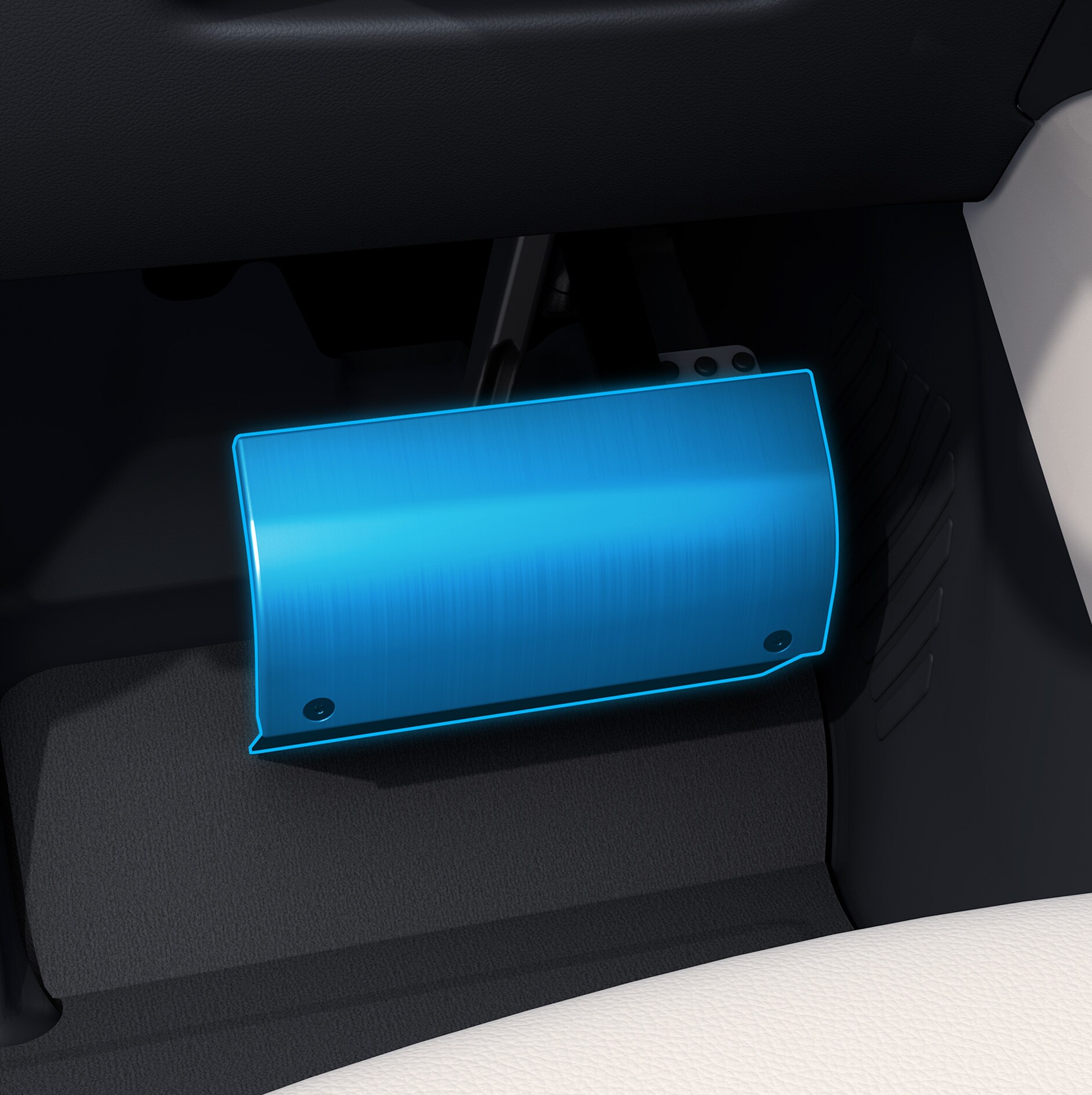 Přípravek pro zvýšení pedálů | Pomůcky pro jízdu | Mercedes-Benz Detailní pohled na kryt pedálů v kombinaci s vozidlem vhodným pro invalidy.